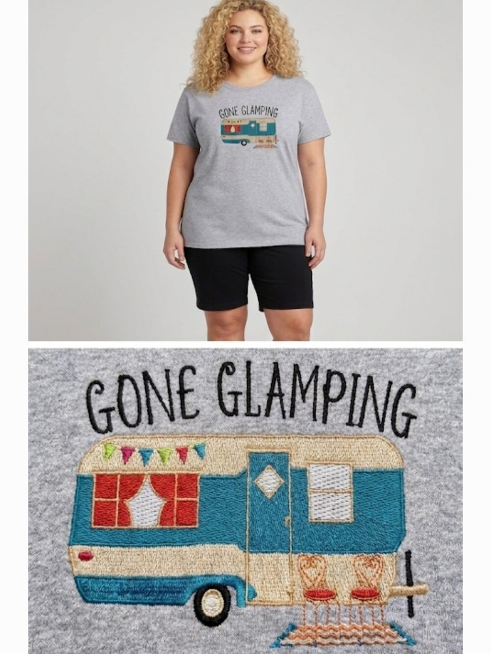 XL GONE GLAMPING embroidered tee shirt camping Motorhome vacation
